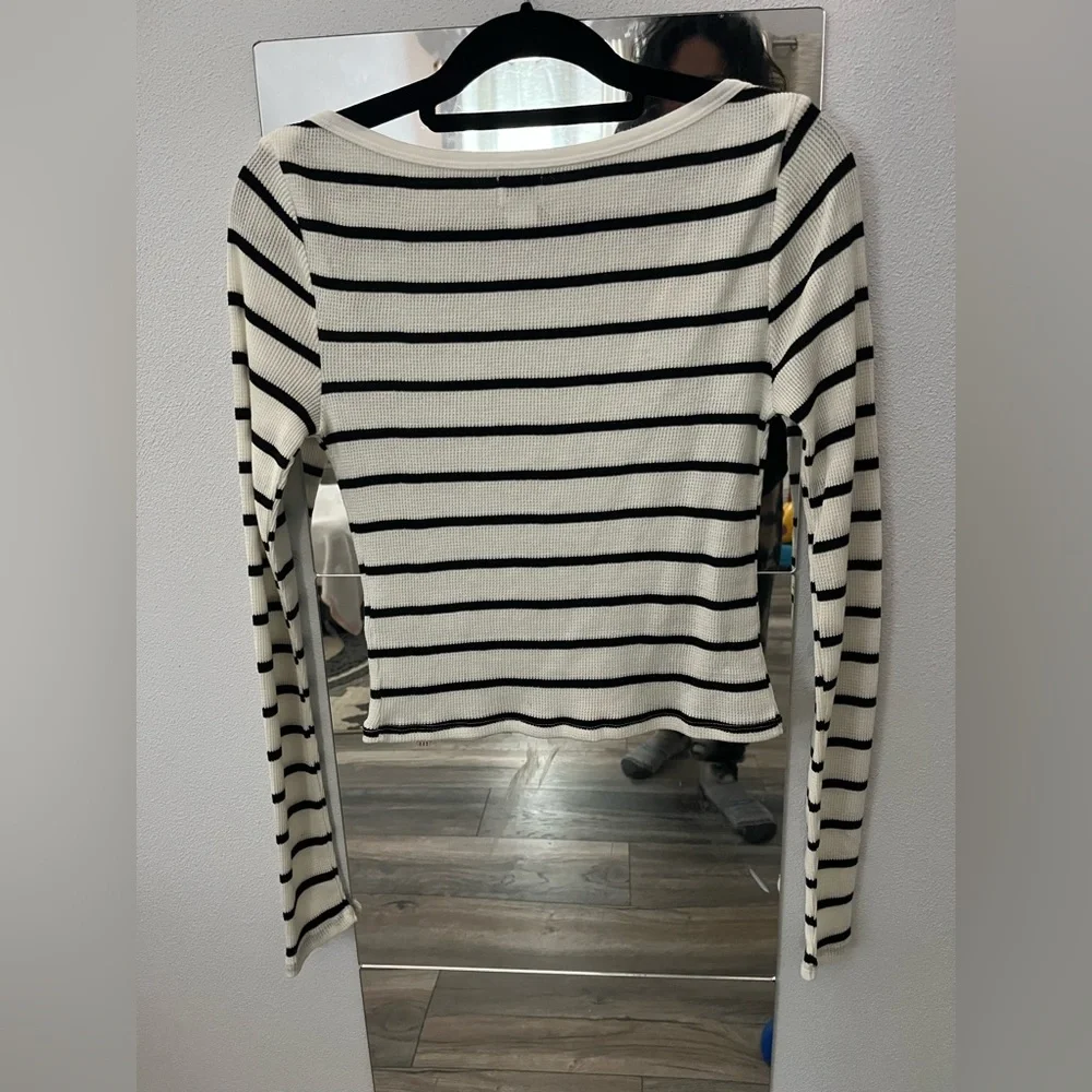 BDG WaffleStriped Long Sleeve Top - Black and White NWOT